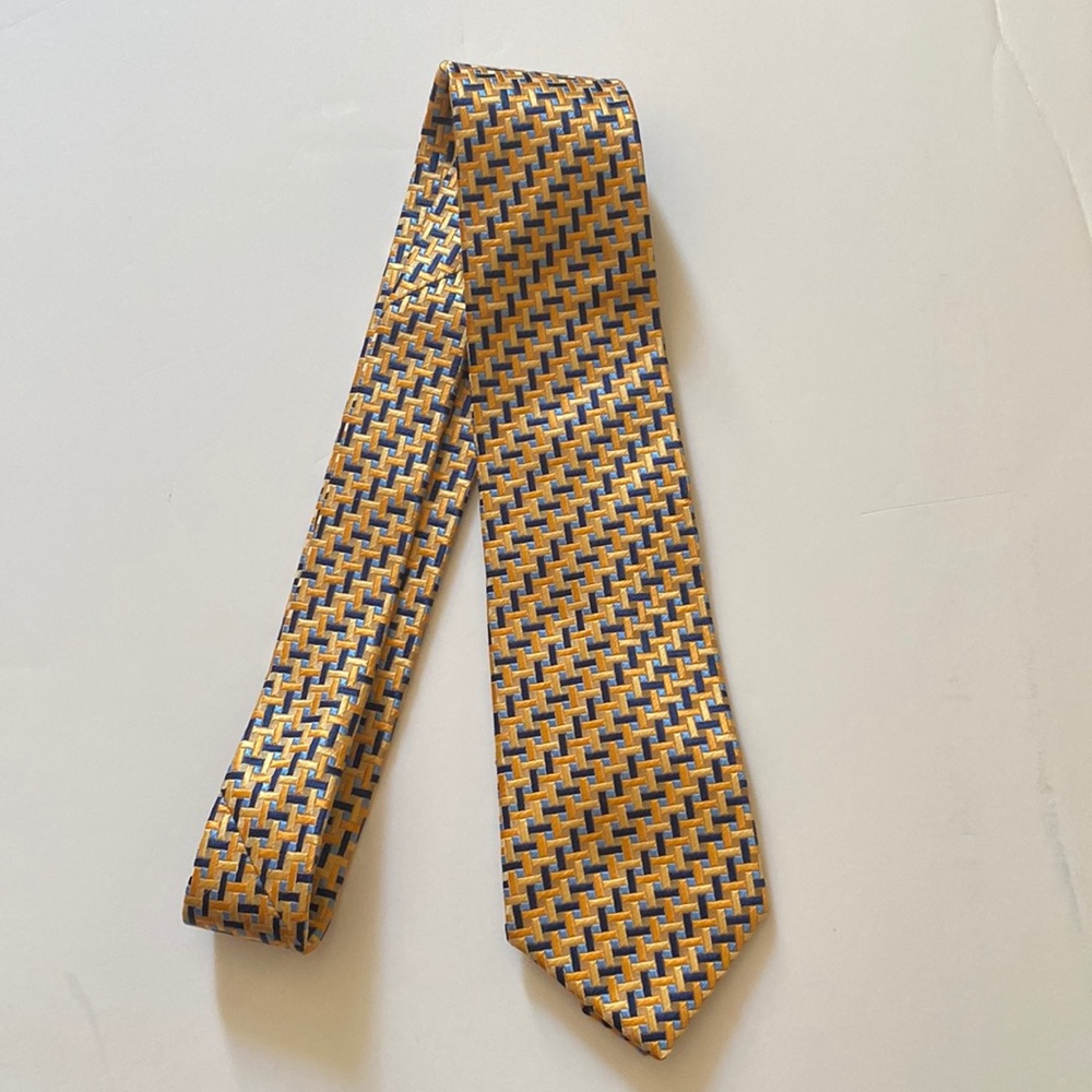 Contissima All silk tie, made in Italy. Blue & orange in color